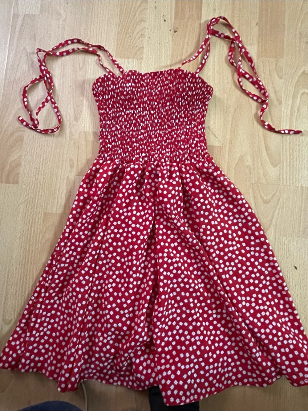 Ladies Red Strappy Sundress with White Floral Print